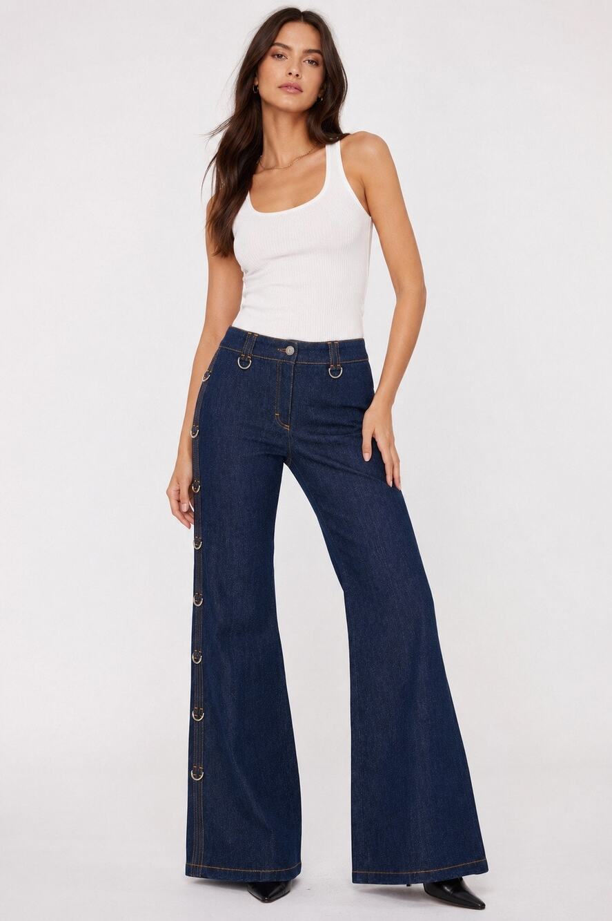 Escada Women’s Size 44 Dark Indigo D-Ring Flare Jeans Y2K Designer Denim